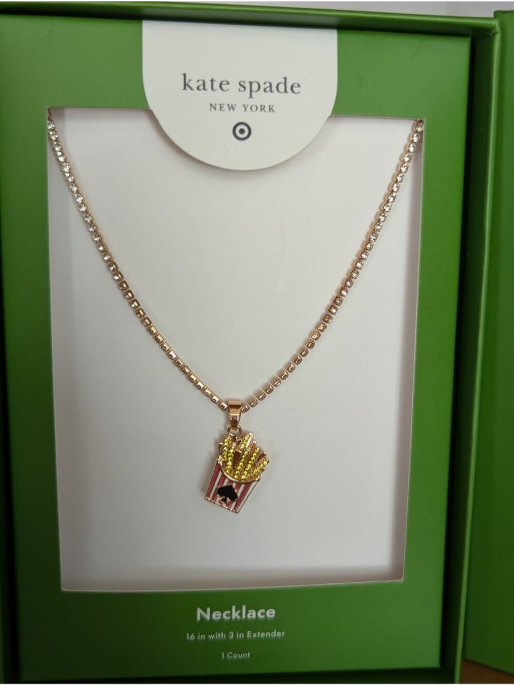 Kate Spade New York x Target French Fry Pendant Necklace Gold Tone 16" With 3" E